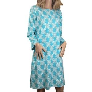 Melly M Dress Pretty Turquoise Pattern Long Sleeve Straight Cut Made in USA NWOT